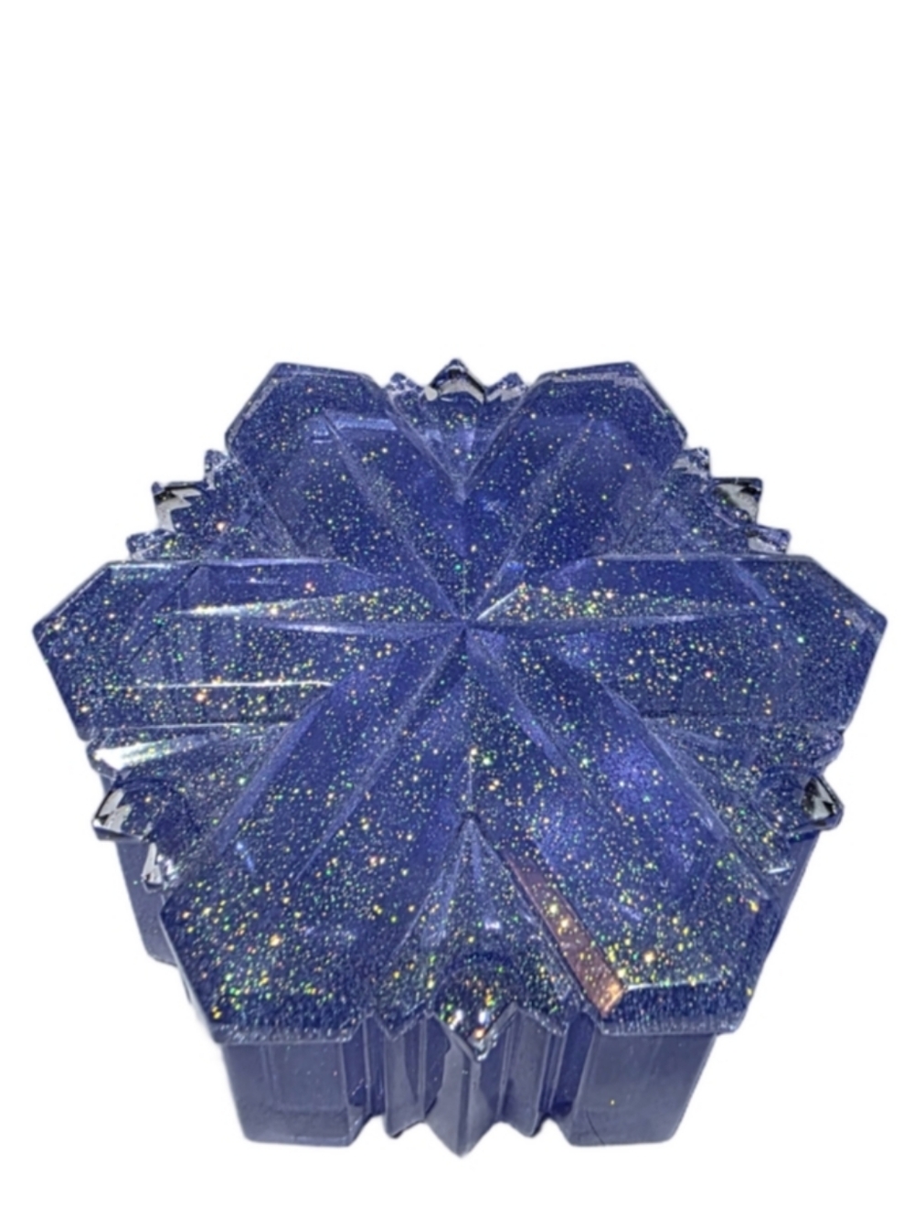 Handmade Hexagon Resin Trinket Storage Box With Lid Jewelry Sparkle Blue Glitter